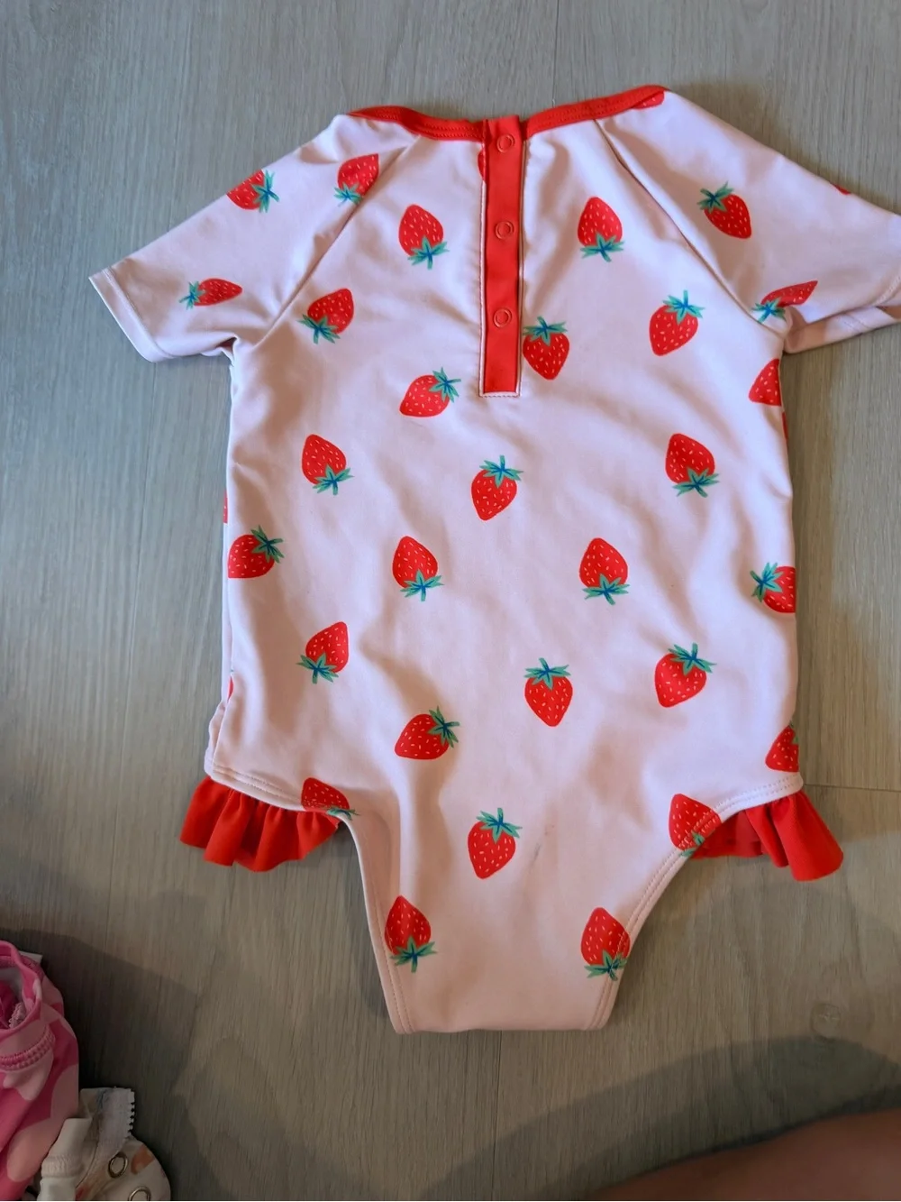 Tucker + Tate Pink Strawberry Print One-Piece Swimsuit with Red Trim